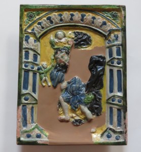 The Turaida stove tile with an image of St.Christopher. Restored by old master Jana Lībiete