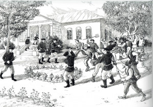 Jaunbebru kartupeļu dumpis 1841. gada 8. septembrī. Unas Leitānes zīmējums, TMR krājums