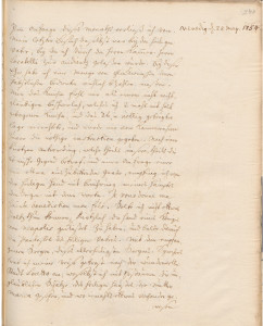 Fragments no N. fon Himzeļa ceļojuma dienasgrāmatas ar stāstu par audienci pie pāvesta. LU Akadēmiskā bibliotēka, manuskripts Nr. 188, 2. sējums