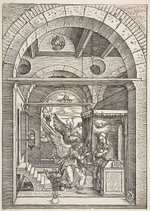 Albrehts Dīrers. Pasludināšana (starp 1500. un 1505. g. Kopija no Metropolitena muzeja Ņujorkā