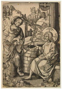 Kristus un samariete pie akas. Lūkass van Leidens, kokgriezums, ap 1520. gadu.