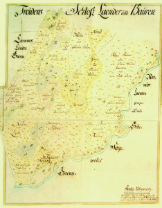 Ērika Hedberga 1683.g. kartes kopijas fragments ar Turaidas pils un zemnieku zemēm. Hedbergs bija Upsalas universitātes kalpotāja dēls, pēc Vidzemes pamešanas kādu laiku kalpoja artilērijā, līdz nokārtoja mērnieka eksāmenu. 