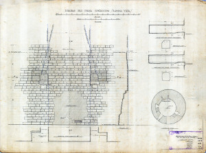 Turaidas pils torņa galvenā stāva izdrupušā kamīna vietas uzmērojums. Autors K. Vikmanis, 1957. gads. (Oriģināls NKMP PDC)